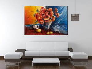 Ručne maľovaný obraz Váza s vlčím makom na stole Rozmery: 100 x 70 cm