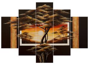 Ručne maľovaný obraz Africká krajina a stromy - 5 dielny Rozmery: 150 x 105 cm