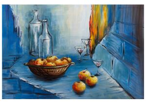 Ručne maľovaný obraz Jablká na stole Rozmery: 120 x 80 cm