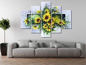 Ručne maľovaný obraz Kytica slnečníc - 5 dielny Rozmery: 100 x 70 cm
