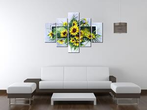 Ručne maľovaný obraz Kytica slnečníc - 5 dielny Rozmery: 150 x 105 cm