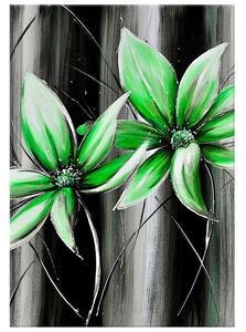 Ručne maľovaný obraz Krásne zelené kvety Rozmery: 70 x 100 cm