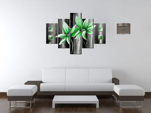Ručne maľovaný obraz Krásne zelené kvety - 5 dielny Rozmery: 100 x 70 cm