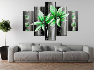 Ručne maľovaný obraz Krásne zelené kvety - 5 dielny Rozmery: 150 x 70 cm