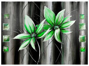 Ručne maľovaný obraz Krásne zelené kvety Rozmery: 120 x 80 cm
