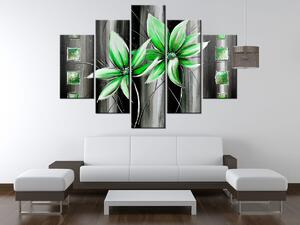 Ručne maľovaný obraz Krásne zelené kvety - 5 dielny Rozmery: 150 x 105 cm