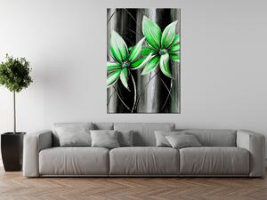 Ručne maľovaný obraz Krásne zelené kvety Rozmery: 120 x 80 cm