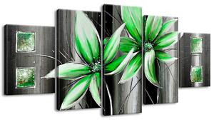 Ručne maľovaný obraz Krásne zelené kvety - 5 dielny Rozmery: 150 x 70 cm