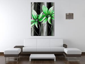 Ručne maľovaný obraz Krásne zelené kvety Rozmery: 100 x 70 cm
