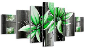 Ručne maľovaný obraz Krásne zelené kvety - 7 dielny Rozmery: 210 x 100 cm