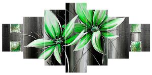 Ručne maľovaný obraz Krásne zelené kvety - 7 dielny Rozmery: 210 x 100 cm