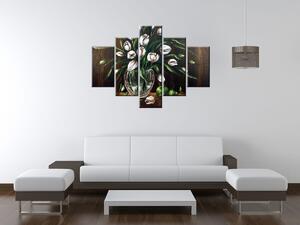 Ručne maľovaný obraz Maľované tulipány - 5 dielny Rozmery: 100 x 70 cm