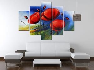 Ručne maľovaný obraz Veselé maky - 5 dielny Rozmery: 150 x 105 cm