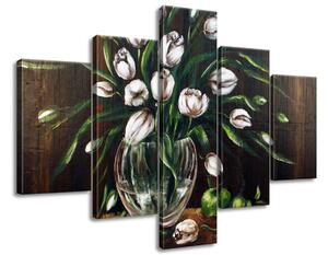 Ručne maľovaný obraz Maľované tulipány - 5 dielny Rozmery: 100 x 70 cm