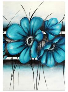 Ručne maľovaný obraz Maľované tyrkysové kvety Rozmery: 100 x 70 cm
