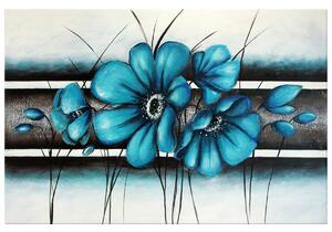 Ručne maľovaný obraz Maľované tyrkysové kvety Rozmery: 70 x 100 cm