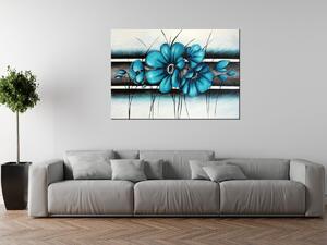 Ručne maľovaný obraz Maľované tyrkysové kvety Rozmery: 120 x 80 cm