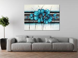 Ručne maľovaný obraz Maľované tyrkysové kvety Rozmery: 70 x 100 cm