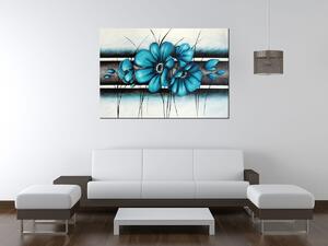 Ručne maľovaný obraz Maľované tyrkysové kvety Rozmery: 120 x 80 cm