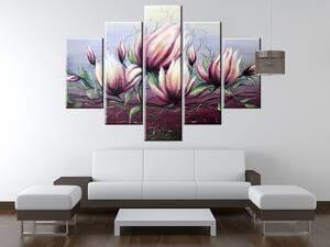 Ručne maľovaný obraz Kvety magnólie - 5 dielny Rozmery: 100 x 70 cm