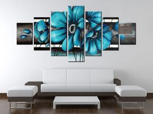 Ručne maľovaný obraz Maľované tyrkysové kvety - 7 dielny Rozmery: 210 x 100 cm