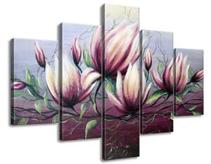 Ručne maľovaný obraz Kvety magnólie - 5 dielny Rozmery: 150 x 105 cm