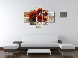 Ručne maľovaný obraz Poľný mak - 5 dielny Rozmery: 150 x 70 cm