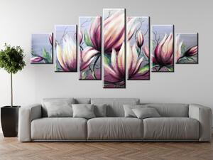 Ručne maľovaný obraz Kvety magnólie - 7 dielny Rozmery: 210 x 100 cm
