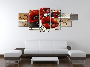 Ručne maľovaný obraz Poľný mak - 5 dielny Rozmery: 100 x 70 cm
