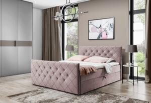 Čalúnená posteľ boxspring MATRAGI + topper, 200x200, ružová (stary rozowy)