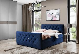 Čalúnená posteľ boxspring MATRAGI + topper, 180x200, modrá (granatowy)