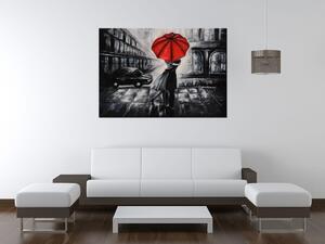 Ručne maľovaný obraz Červený bozk v daždi Rozmery: 100 x 70 cm