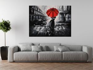 Ručne maľovaný obraz Červený bozk v daždi Rozmery: 70 x 100 cm
