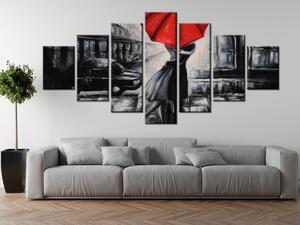 Ručne maľovaný obraz Červený bozk v daždi - 7 dielny Rozmery: 210 x 100 cm