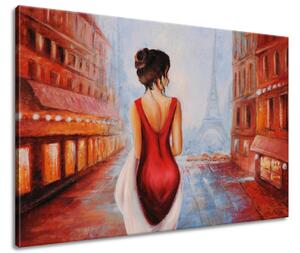 Ručne maľovaný obraz Prechádzka pri Eiffelovej veži Rozmery: 100 x 70 cm