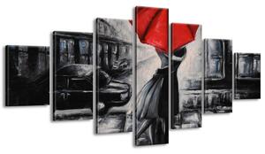 Ručne maľovaný obraz Červený bozk v daždi - 7 dielny Rozmery: 210 x 100 cm