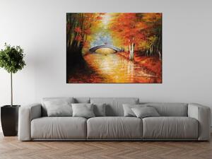Ručne maľovaný obraz Po jesennom moste Rozmery: 100 x 70 cm