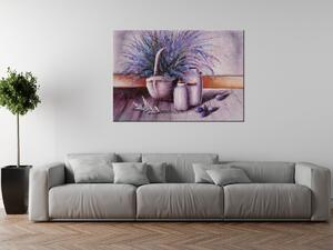 Ručne maľovaný obraz Levandule v košíku Rozmery: 100 x 70 cm