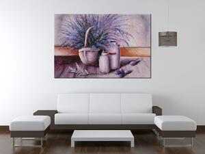 Ručne maľovaný obraz Levandule v košíku Rozmery: 100 x 70 cm