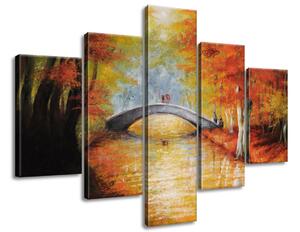Ručne maľovaný obraz Po jesennom moste - 5 dielny Rozmery: 100 x 70 cm