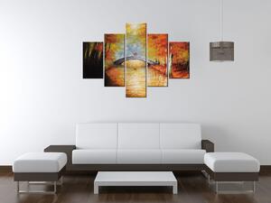 Ručne maľovaný obraz Po jesennom moste - 5 dielny Rozmery: 150 x 70 cm