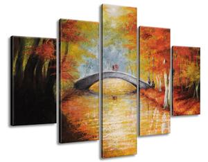 Ručne maľovaný obraz Po jesennom moste - 5 dielny Rozmery: 150 x 105 cm