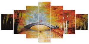 Ručne maľovaný obraz Po jesennom moste - 7 dielny Rozmery: 210 x 100 cm