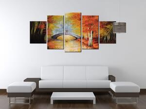 Ručne maľovaný obraz Po jesennom moste - 5 dielny Rozmery: 150 x 70 cm