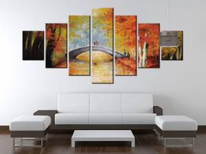 Ručne maľovaný obraz Po jesennom moste - 7 dielny Rozmery: 210 x 100 cm