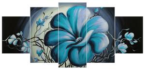 Ručne maľovaný obraz Modrá živá krása - 5 dielny Rozmery: 150 x 105 cm