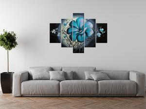Ručne maľovaný obraz Modrá živá krása - 5 dielny Rozmery: 150 x 70 cm