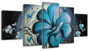 Ručne maľovaný obraz Modrá živá krása - 5 dielny Rozmery: 150 x 70 cm