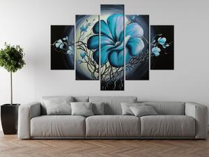 Ručne maľovaný obraz Modrá živá krása - 5 dielny Rozmery: 150 x 105 cm