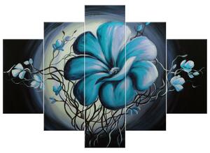 Ručne maľovaný obraz Modrá živá krása - 5 dielny Rozmery: 100 x 70 cm